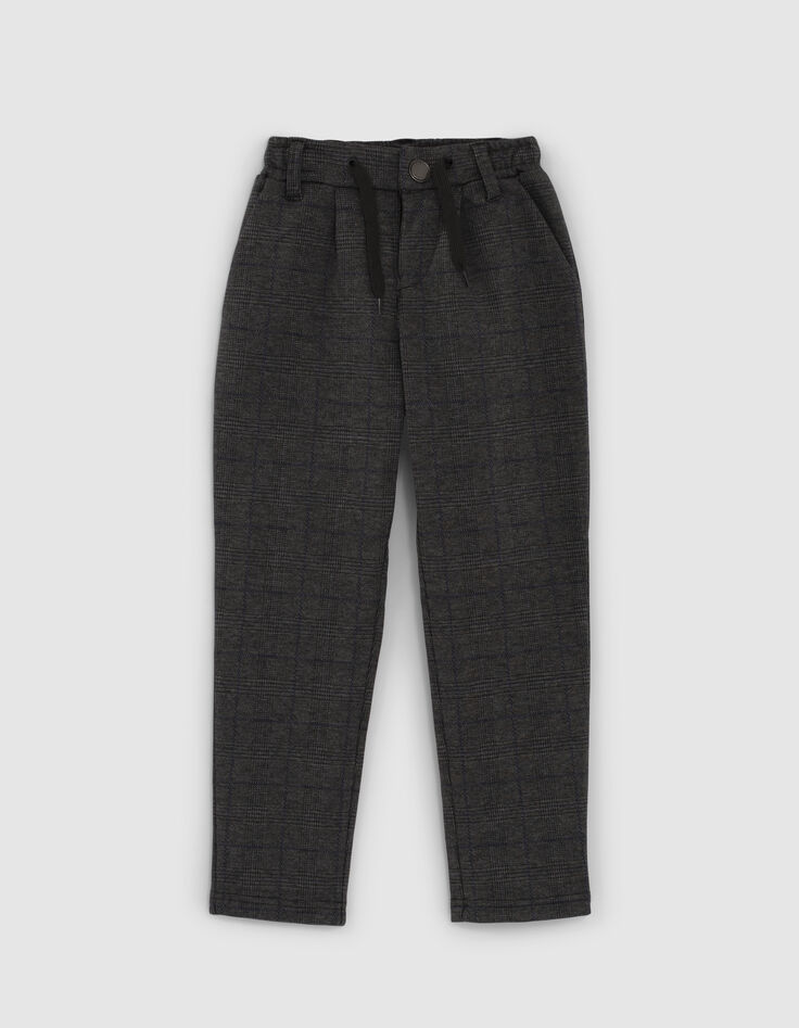Pantalon gris chin&eacute; maille motif carreaux gar&ccedil;on-1