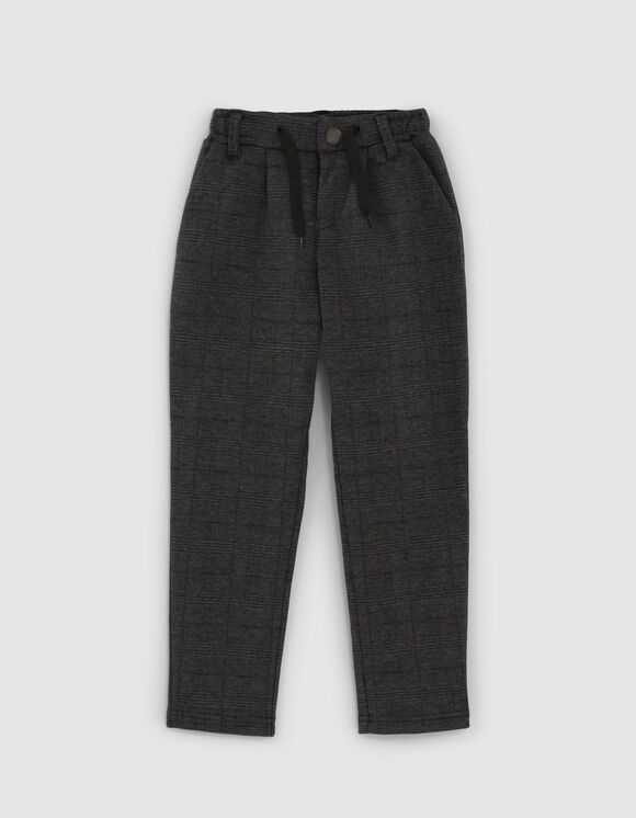 Pantalon gris chiné maille motif carreaux garçon
