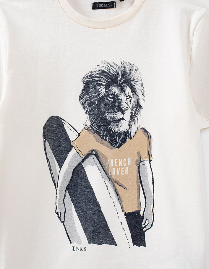 Ecru T-shirt opdruk surfende leeuw jongens  - IKKS