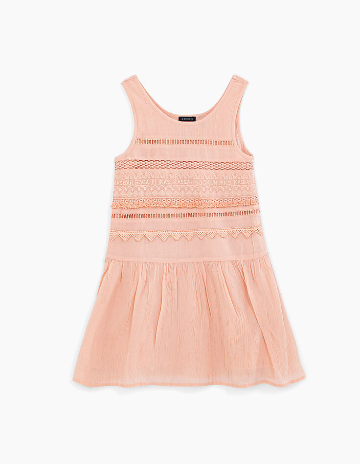 Robe rose poudré dentelle et broderies fille-1