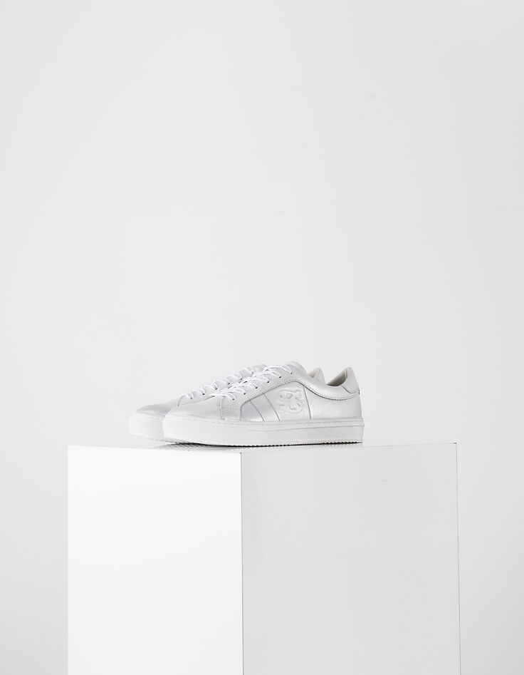 Baskets en cuir argent lacets IKKS femme-6