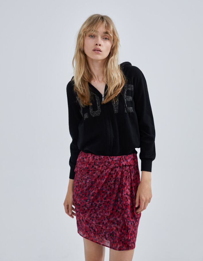 Jupe courte rose imprim?� l?�o rock recycl?�e Femme