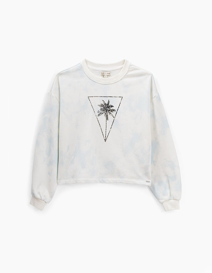 Pastellgr&uuml;nes Crop-M&auml;dchensweatshirt mit Tie-Dye-Print-1