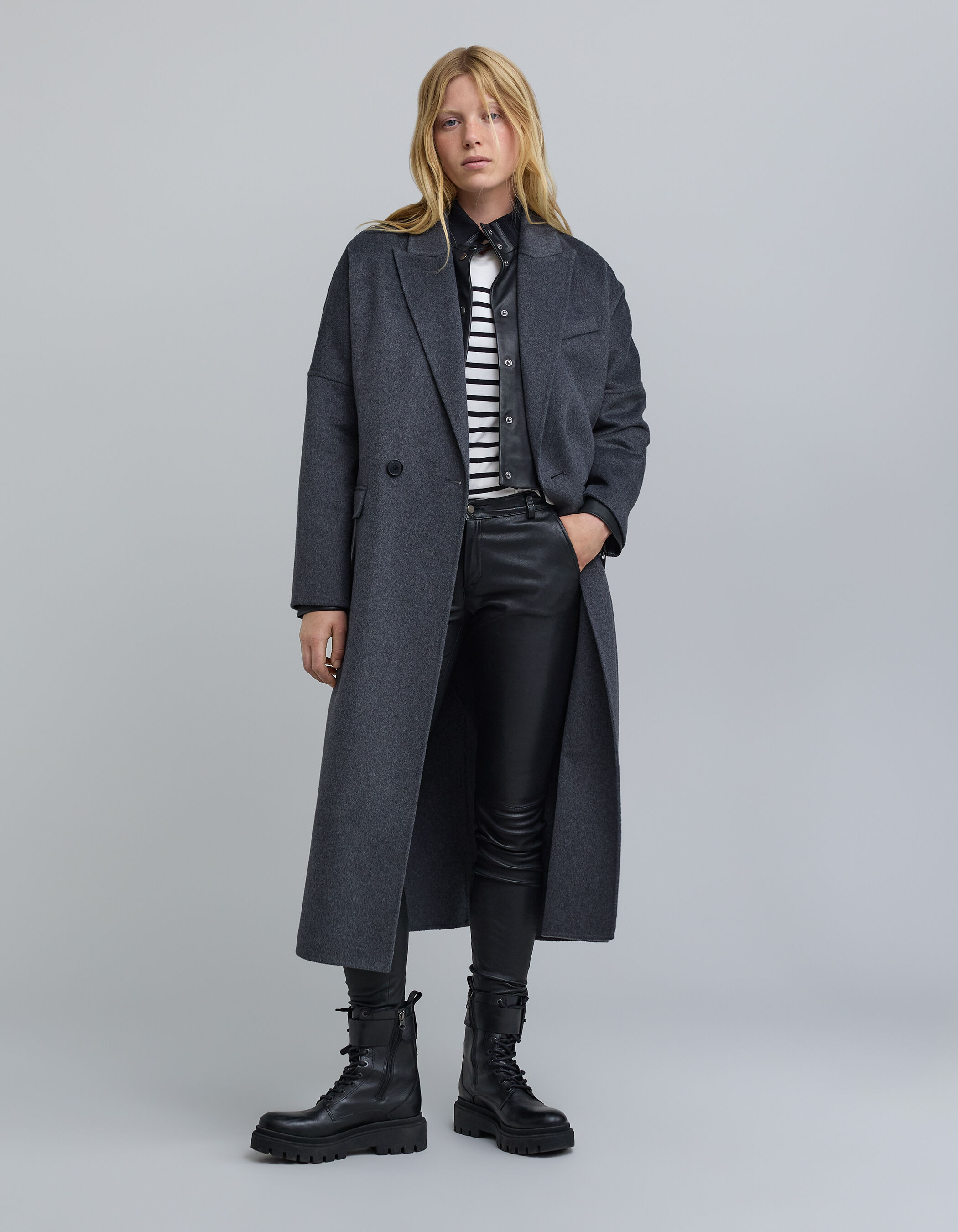 Manteau long gris boutonnage croise Femme IKKS
