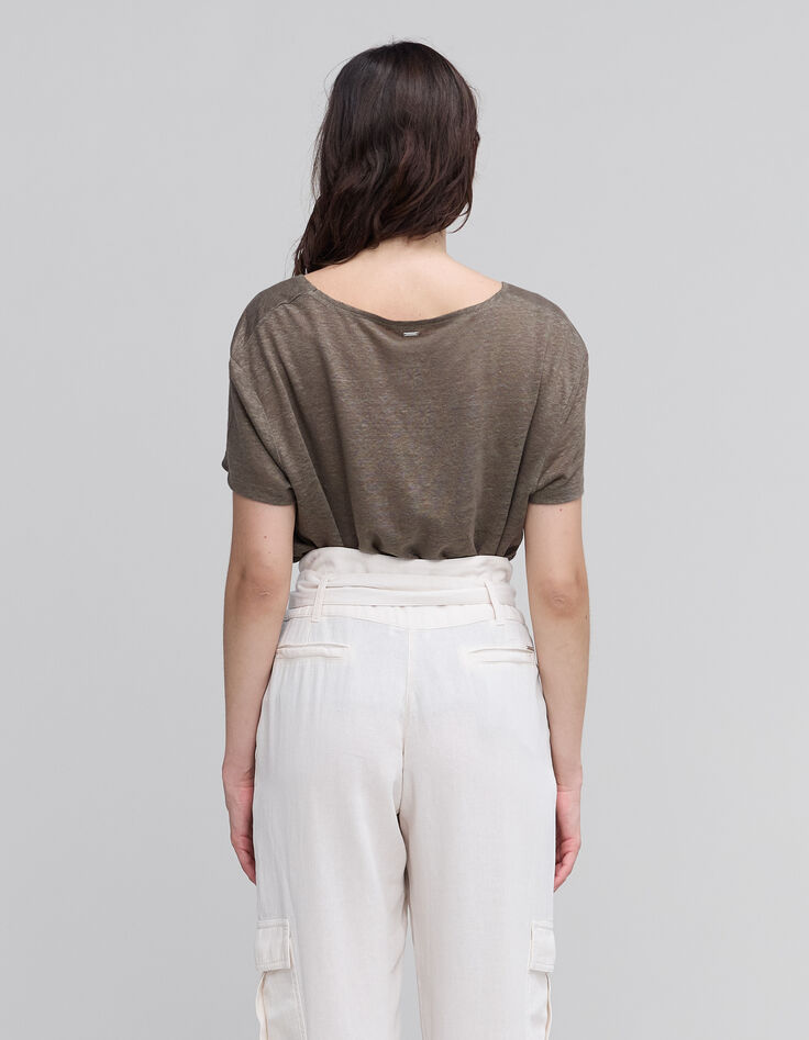 Tee-shirt kaki visuel blason symbole paix Femme-3