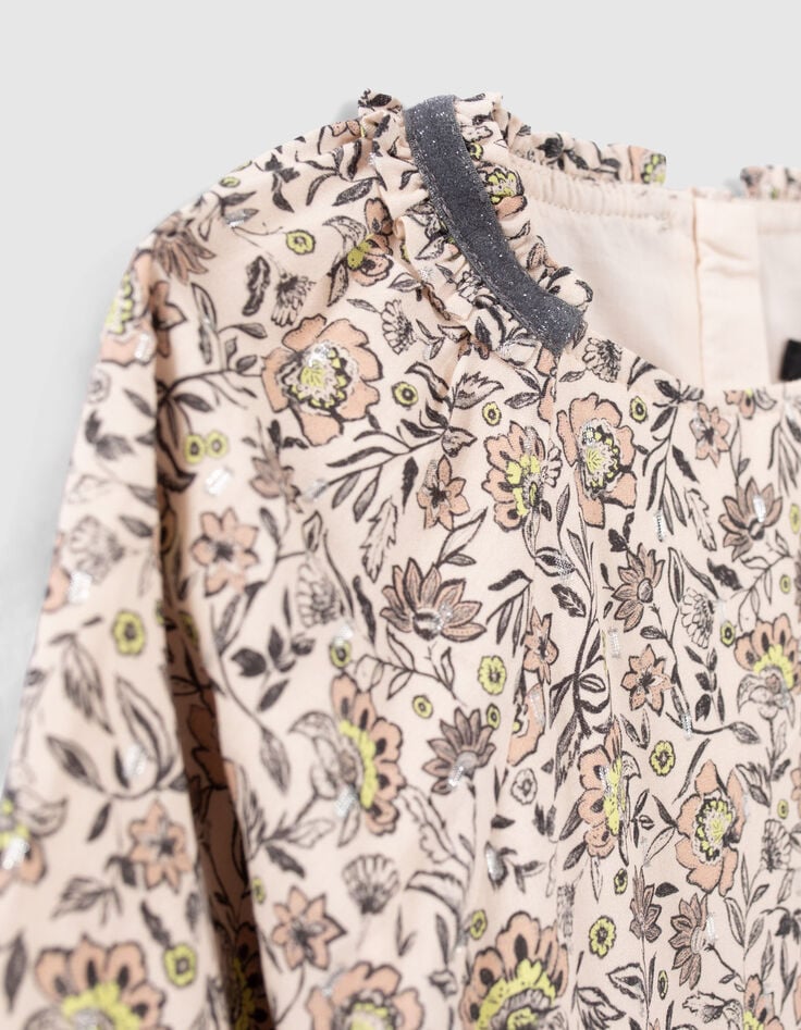 Robe beige imprimé fleurs fille-6