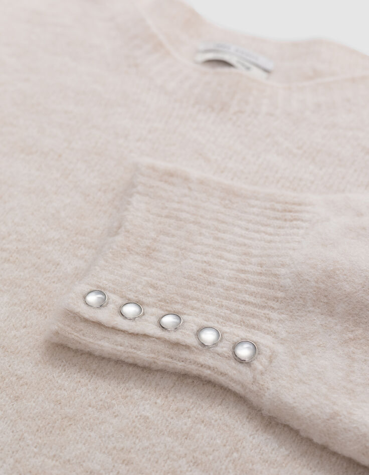 Pull &eacute;cru tricot d&eacute;cor boutons manches Femme-3
