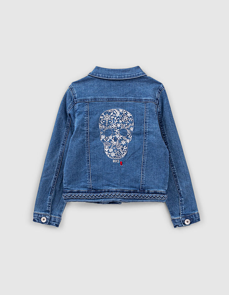Veste en jean bio stone blue brodée dos fille -4