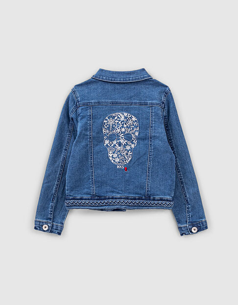 Girls’ stone blue organic denim jacket embroidered on back - IKKS