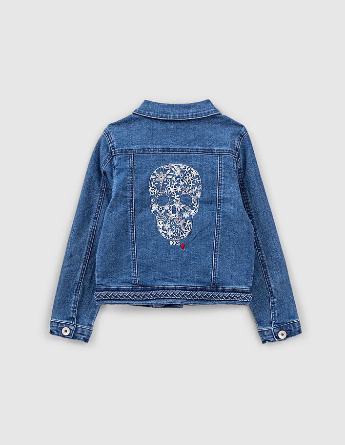 Girls’ stone blue organic denim jacket embroidered on back - IKKS