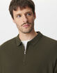 Khaki Herrenpoloshirt lange &Auml;rmel Piqu&eacute;-Strick-4