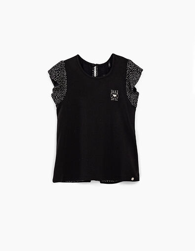 Camiseta negra bi-tejido con estampado estrellas niña - IKKS