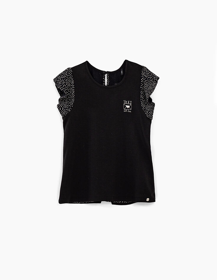 Camiseta negra bi-tejido con estampado estrellas niña-1