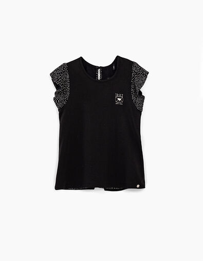 Tee-shirt noir bi matière avec imprimé étoiles fille - IKKS