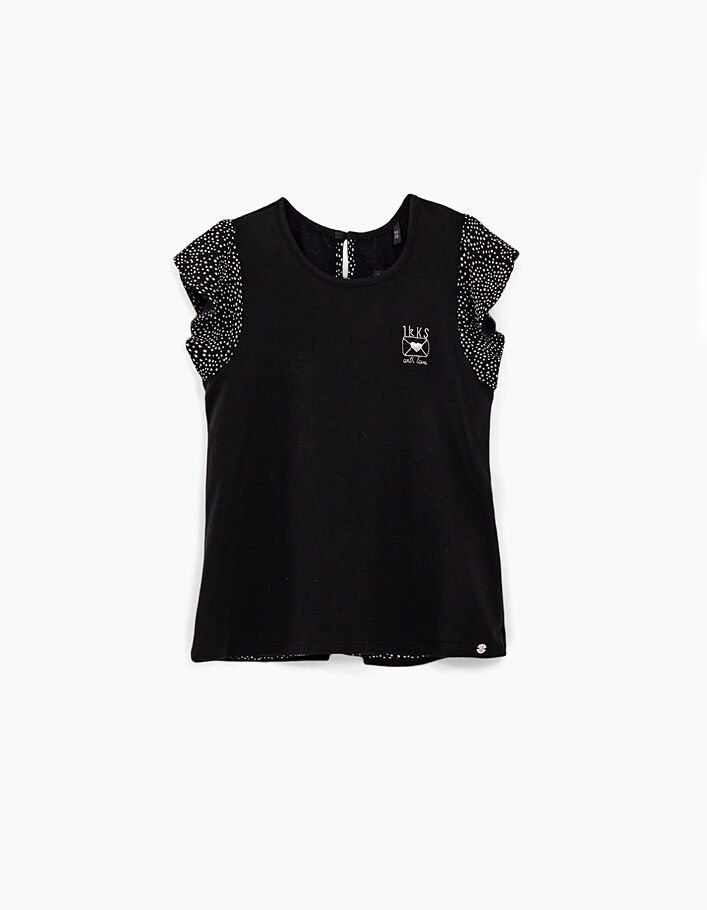 Zwart T-shirt twee materialen sterrenprint meisjes - IKKS
