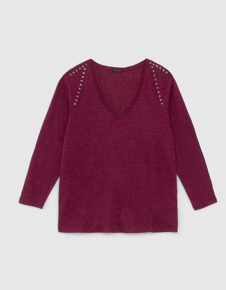 Camiseta violeta lino foil tachuelas joya mujer-7
