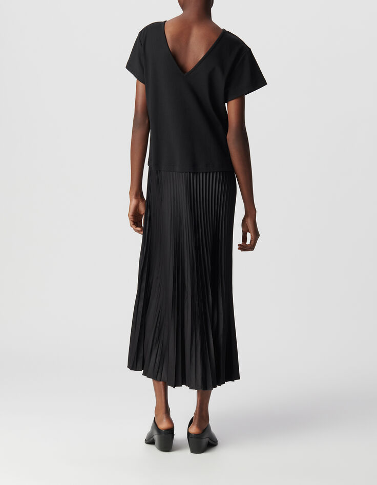 Women's black two-material pleated maxi dress-3
