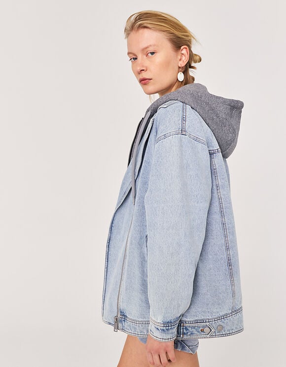 Women’s acid washed denim jacket with detachable hood