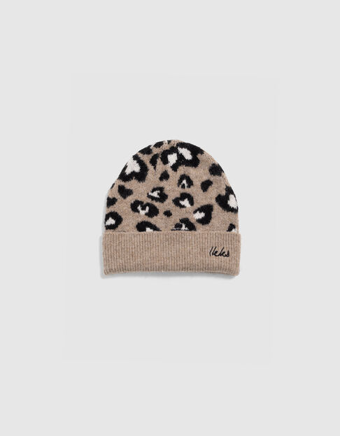 Bonnet beige tricot motif léopard fille - IKKS
