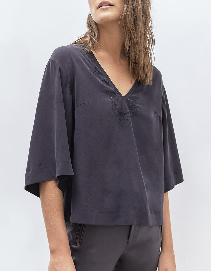 Women’s black silk kimono sleeve Pure Edition top - IKKS