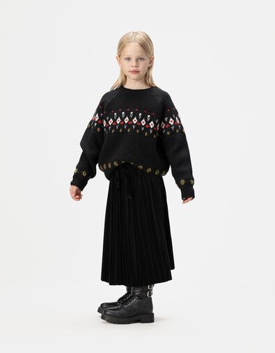 Girls’ black jacquard knit winter sweater with diamanté - IKKS