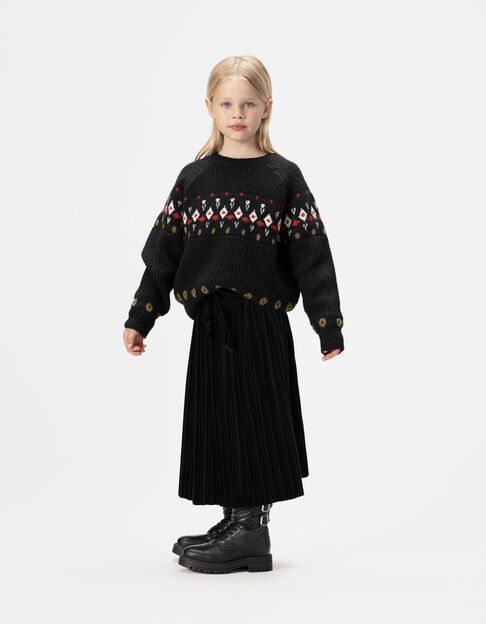 Zwarte gebreide wintertrui jacquard en strass meisjes - IKKS