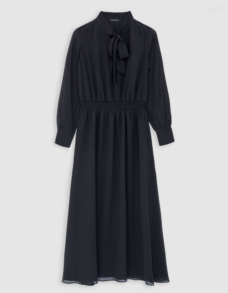Black long dress with lavallière collar Women-6