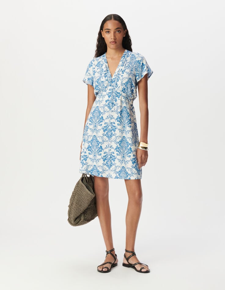 Robe LENZING™ ECOVERO™ imprimé faïence bleu Femme-1