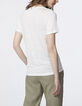 Cremeweißes Damen-T-Shirt mit geflocktem Veloursmotiv-3