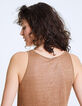 Débardeur camel encolure U en lin brillance foil femme-5