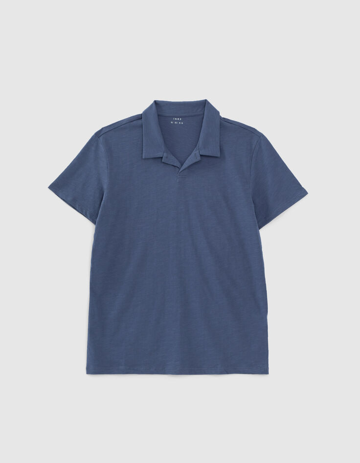 Polo azul marino algodón flameado 1 botón Hombre-1 Polo azul marino algodón flameado 1 botón Hombre-1