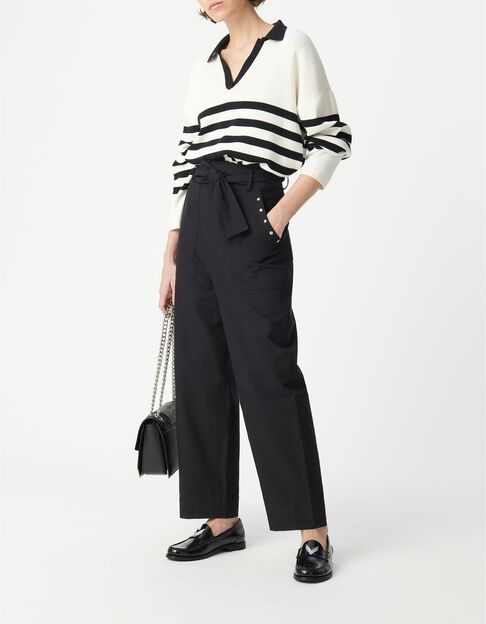 Women's black paperbag wide leg jeans with stud decoration - IKKS