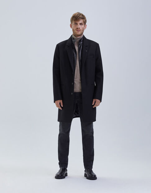 Men’s black coat with leather facing