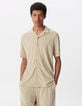 Beige REGULAR overhemd badstof korte mouw Heren-1