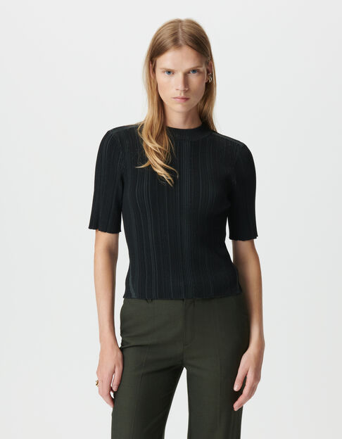 Women’s black knit striped figure-hugging sweater - IKKS