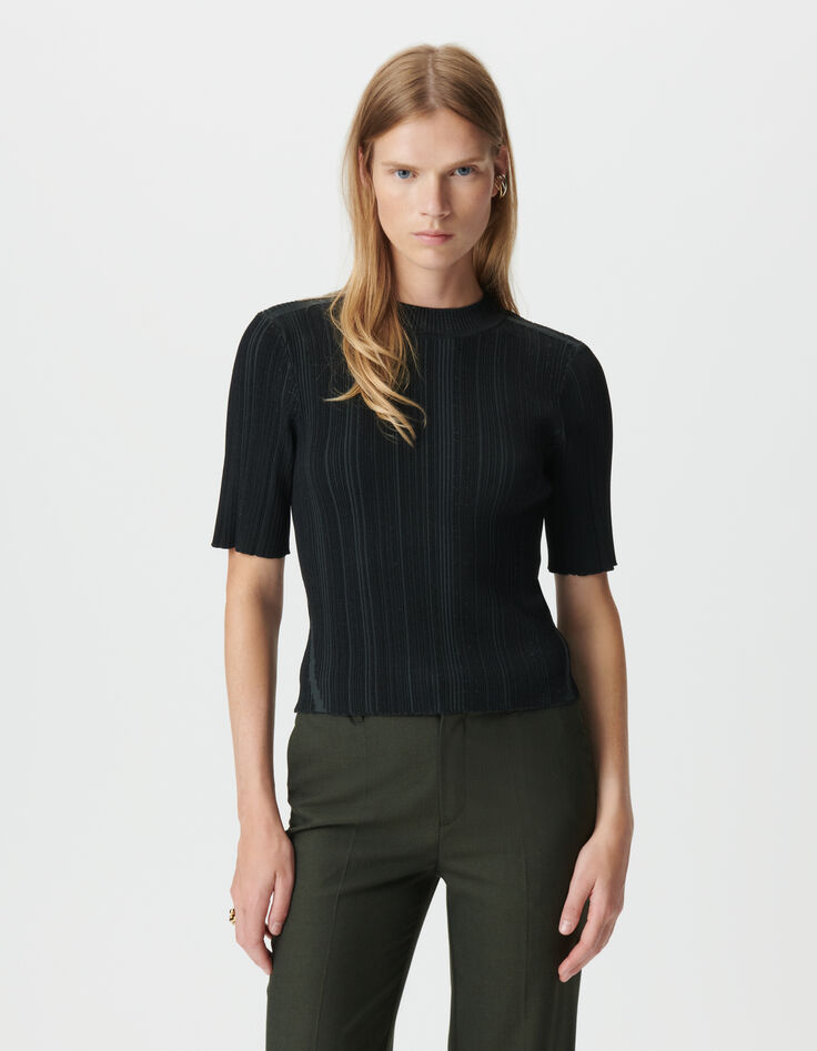 Women’s black knit striped figure-hugging sweater-2