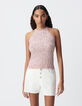 Ärmelloser rosa Strickpulli, meliert-3