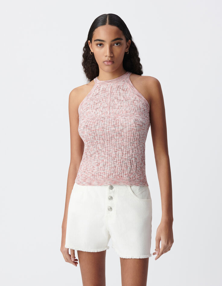 Ärmelloser rosa Strickpulli, meliert-3