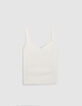 Women's sleeveless ecru fine knit sweater-1