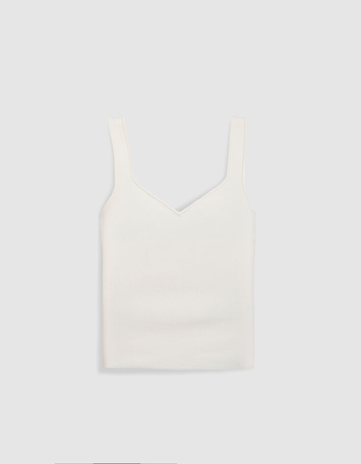 Women's sleeveless ecru fine knit sweater-1