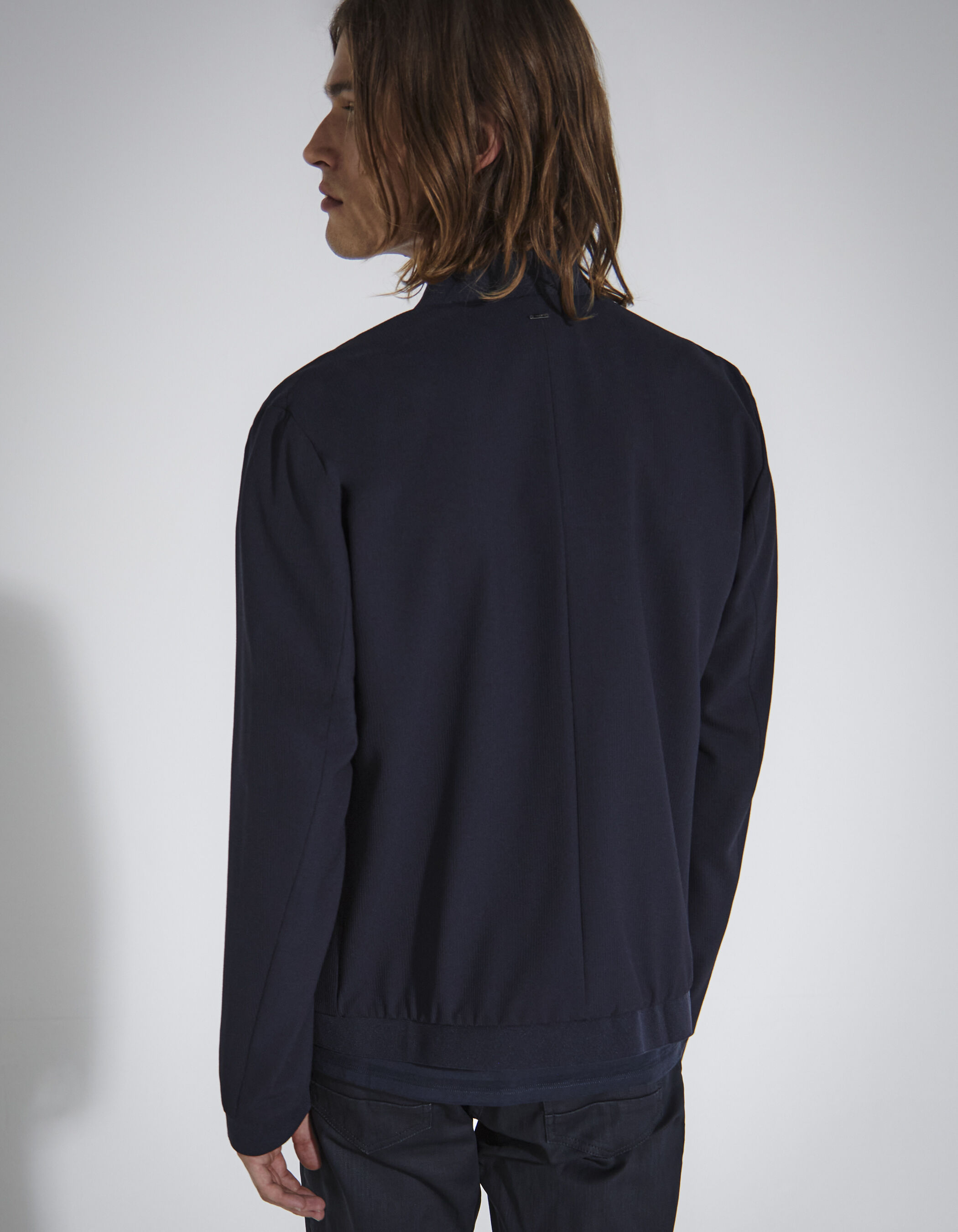 Men s navy bomber style jacket with zipped pockets