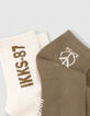 Socken in Khaki und Weiß gerippt-2