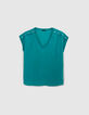 Smaragdgr&uuml;nes Damen-Satin-Top Nieten an den Schultern-6