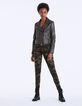 Blouson kaki en cuir d'agneau détails zips femme-6