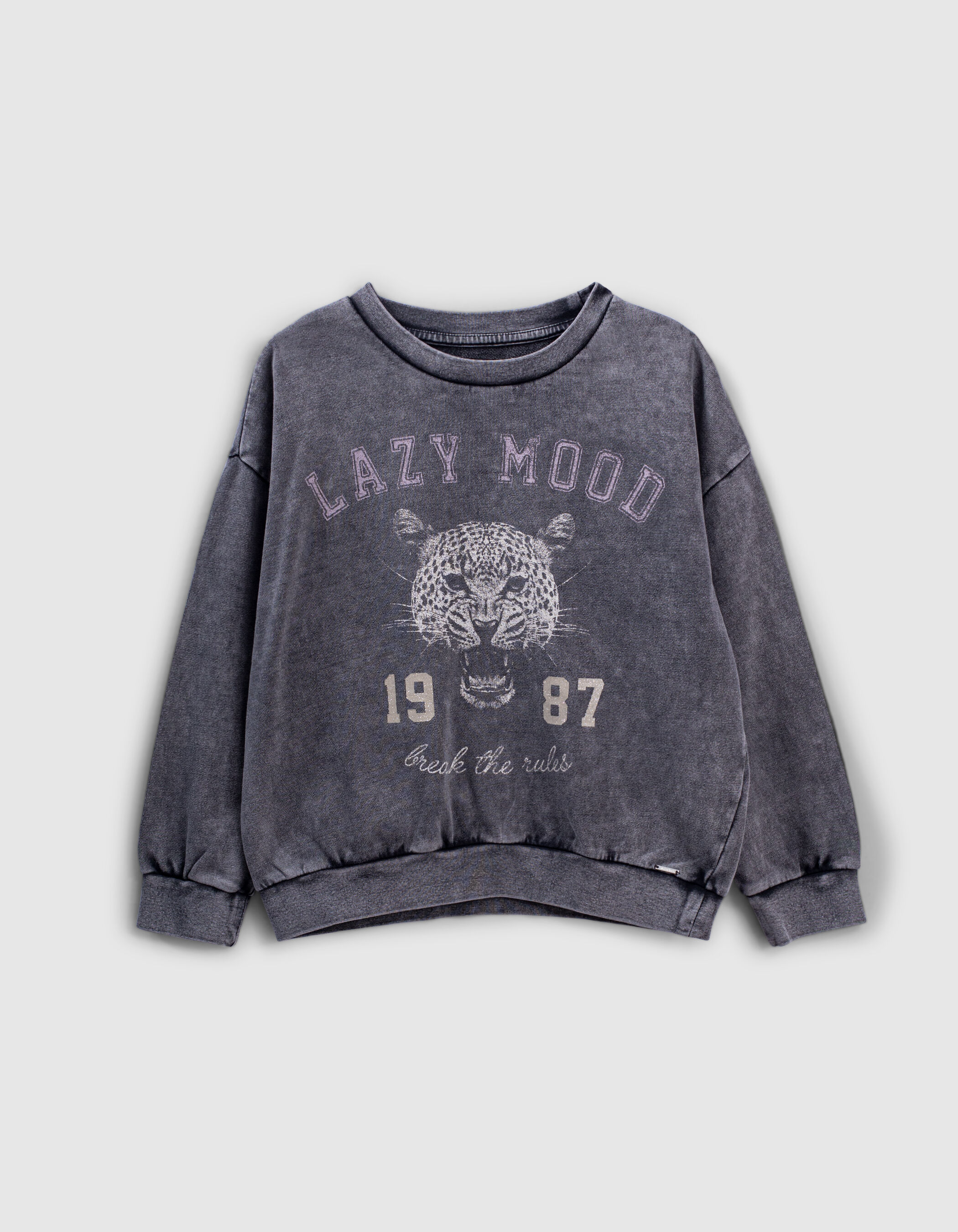 Girls medium grey acid wash sweatshirt with tiger image IKKS