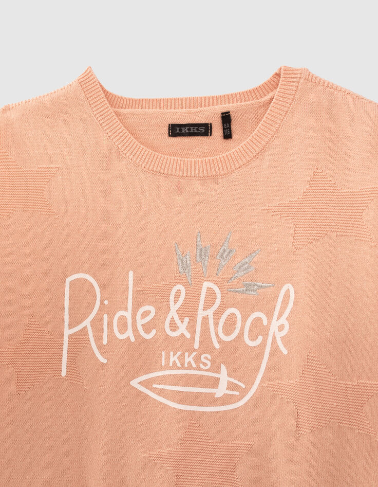 Girls’ pink star jacquard knit sweater with open back-4