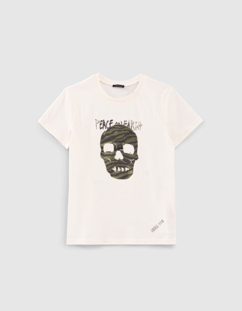 Boys’ ecru reversible sequin skull T-shirt - IKKS
