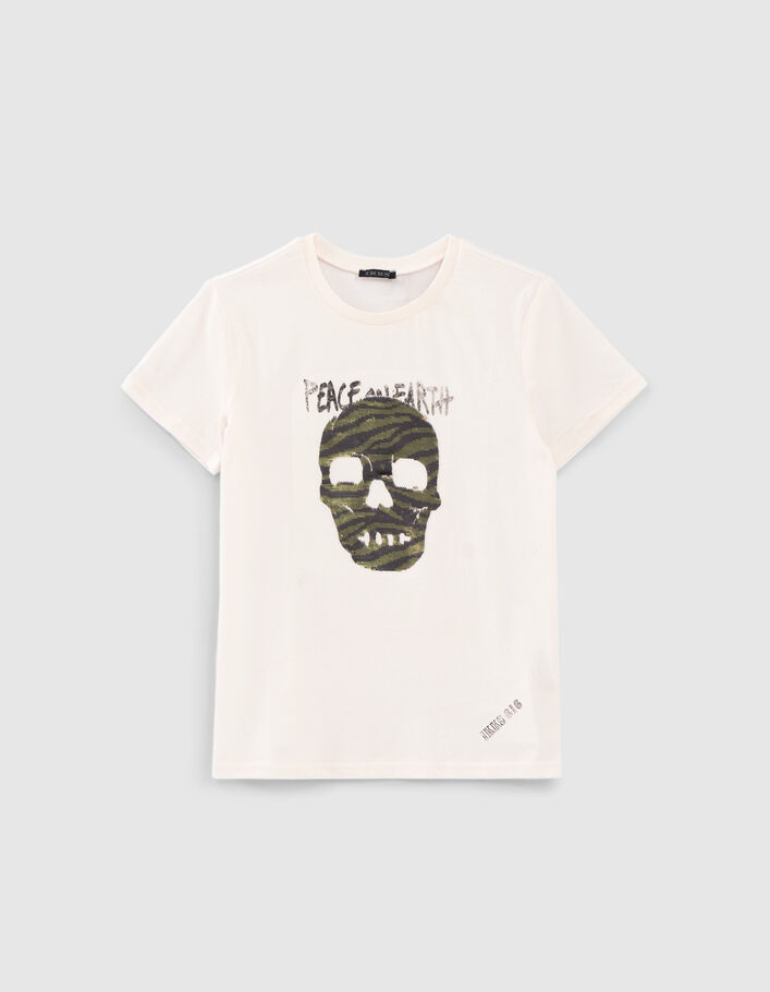 T-shirt écru tête de mort en sequins réversibles garçon - IKKS