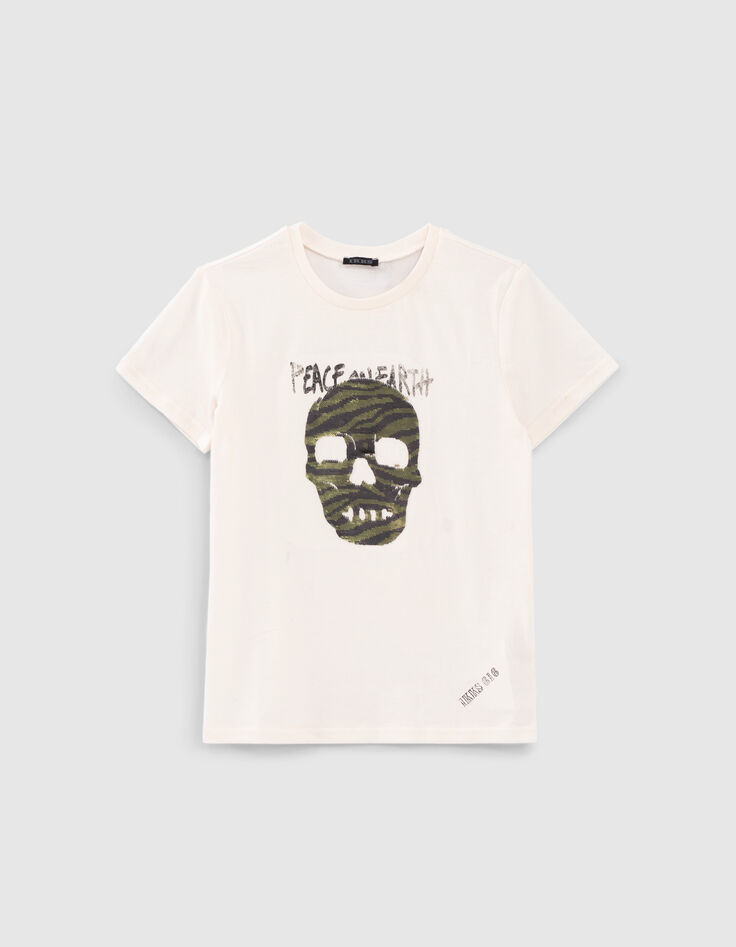 T-shirt &eacute;cru t&ecirc;te de mort en sequins r&eacute;versibles gar&ccedil;on-1