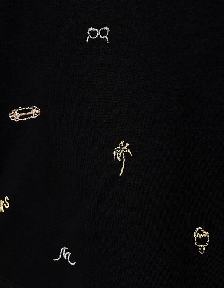 Zwarte geborduurde T-shirt-cape meisjes-4